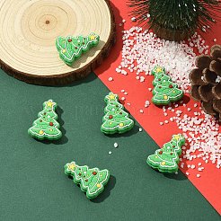 食品グレードの環境に優しいシリコーン焦点ビーズ 6 個  クリスマスツリー  グリーン  30x22.5x9.5mm  穴：2mm&nbsp;SIL-YW0002-05