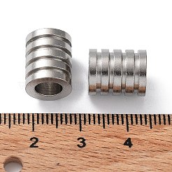 変色しない303ステンレススチールビーズ  大穴ビーズ  溝付き柱  ステンレス鋼色  12x10mm  穴：6mm&nbsp;STAS-Q302-26B-P