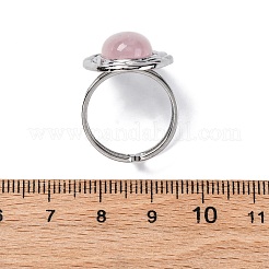 楕円形の天然ローズクォーツの指輪  女性用304ステンレススチールカフリング  ステンレス鋼色  オーバル：22x17.5mm  調整可能&nbsp;RJEW-M063-01P-11