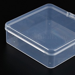 ヒンジ付き蓋付きプラスチックビーズ容器  正方形  透明  11.5x11.3x3.55cm  内寸：11x11cm。&nbsp;CON-Z007-07C