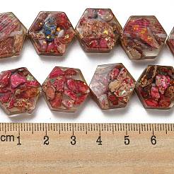 天然の染色されたインペリアルジャスパーと樹脂ビーズの連売り  六角  サクランボ色  18x16x6mm  穴：1.5mm  約10個/連  6.93インチ（17.6cm）&nbsp;G-G083-D03-01