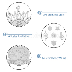 12Pcs 6 Styles 201 Stainless Steel Pendants&nbsp;STAS-DC0013-90