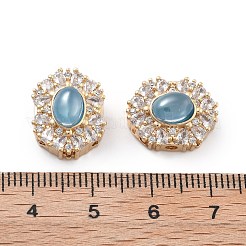 Brass Light Sky Blue Glass Oval Multi-Strand Links&nbsp;KK-B125-12G
