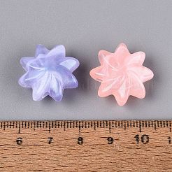 光沢のあるツートンカラーの透明アクリルビーズ  花  暗闇で光る  グリッターパウダー付き  ミックスカラー  20x20x10.5mm  穴：2.5mm  約240個/500g&nbsp;OACR-Q199-41