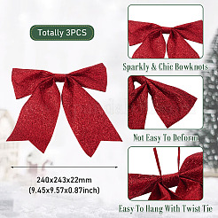 ポリアミドグリッターの蝶結び  クリスマスツリーパーティーの飾り  レッド  240x243x22mm&nbsp;DIY-TAC0051-010C