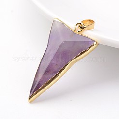 天然石アメジストペンダント  三角形  真鍮パーツ  ゴールドカラー  30~40x20~31x6~10mm  穴：5x7mm&nbsp;X-G-H046-02