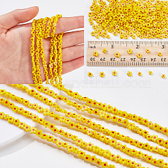 3連売り ハンドメイド ミルフィオリ ガラス ビーズ 連売り  花  きいろ  3.7~5.6x2.6mm  穴：1mm  約88~110個/連  15.75''（40センチメートル）&nbsp;LAMP-NB0002-06