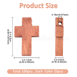 100色の木製ペンダント4個  クロス  ワックスナイロンコード1本付き  ミックスカラー  21~22x14~15x4~5mm  穴：1.8mm  25個/カラー&nbsp;WOOD-YW0001-74