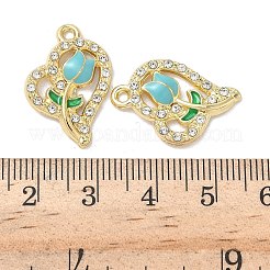 合金エナメル & ラインストーン ペンダント  ライトゴールド  カドミウムフリー＆ニッケルフリー＆鉛フリー  花のチャーム入りハート  ミックスカラー  23x15x3mm  穴：1.6mm&nbsp;FIND-C074-20KCG