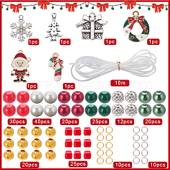 Diyのクリスマスブレスレット作りキット  イミテーションパール＆キューブグラス＆ポリマークレイラインストーンラウンドビーズを含む  スノーフレーク & ツリー & サンタクロース 合金エナメル ペンダント  ミックスカラー  218個/箱&nbsp;DIY-SC0021-67