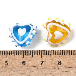 手作りランプワークビーズ  ハート  エナメル  ミックスカラー  15~15.5x16.5x8.5~9.5mm  穴：1.4mm&nbsp;LAMP-D003-02