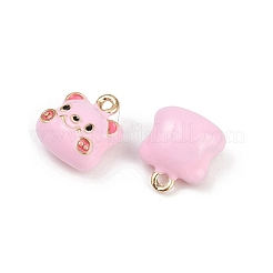 真鍮合金チャーム  エナメル  犬チャーム  ゴールドカラー  ラックめっき  パールピンク  11.5x10.5x6.5mm  穴：1.2mm&nbsp;KK-R226-13G