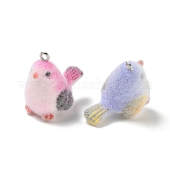 フロッキー不透明樹脂ペンダント  鳥のチャーム  プラチナ鉄ループ付き  ミックスカラー  25.5~26x17x26.5~27.5mm  穴：2mm&nbsp;RE-CBA098D-02P