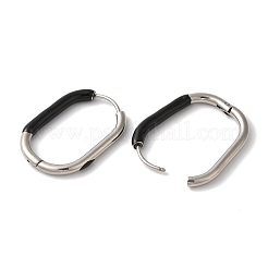 女性用オーバル304ステンレススチールフープピアス  エナメル  ステンレス鋼色  ブラック  27x19mm&nbsp;EJEW-L287-038P-01