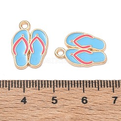 合金エナメルチャーム  スリッパチャーム  ゴールドカラー  ディープスカイブルー  18x12.5x1mm  穴：1.6mm&nbsp;AL-CBAE435-53G-02
