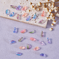 100個5色手作りホイルガラスチャーム  花弁  ミックスカラー  12.5x6x4.5mm  穴：1mm  20個/カラー&nbsp;FOIL-CJ0001-09