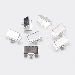 シルバーカラーメッキブラスリボンクリンプエンド  ニッケルフリー  10x7mm  穴：1x3mm&nbsp;J0JMT-S-NF