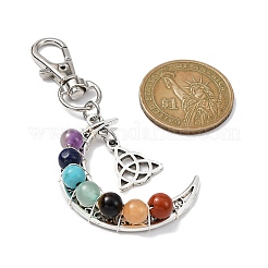 Wire Wrapped Chakra Synthetic & Natural Mixed Stone & Alloy Moon Pendant Decorations&nbsp;HJEW-JM01576-02