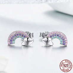 ロジウムメッキ 925 スターリングシルバー キュービックジルコニア スタッド イヤリング  レインボー  プラチナ  7x12mm&nbsp;EJEW-FF0011-02