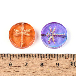 ベーキングペイント透明ガラスビーズ  フラットラウンド＆トンボ  ゴールドライン入り  ミックスカラー  17x4.5~5mm  穴：1.2mm&nbsp;DGLA-N018-30