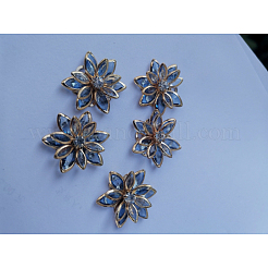 アクリルラインストーンカボション  ゴールデントーン真鍮パーツ  花  ヘアアクセサリー用  ライトブルー  23mm&nbsp;OHAR-PW0010-02G