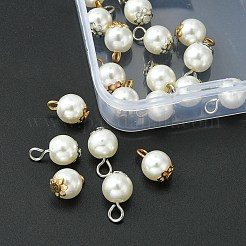 20 個 2 色の樹脂イミテーションパールラウンドチャーム  合金パーツ  プラチナ·ゴールデン  8mm  10個/カラー&nbsp;RESI-YW0001-42
