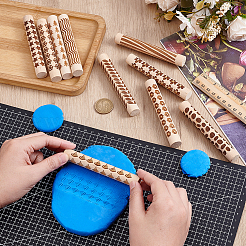 10Pcs Flower/Tree/Star Print Wood Rolling Pin&nbsp;AJEW-HY0003-14