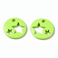 スプレープリント真鍮製チャーム  スターとフラットラウンド  緑黄  14.5x14.5x2.5mm  穴：2mm&nbsp;LS-KK-Q252-003I