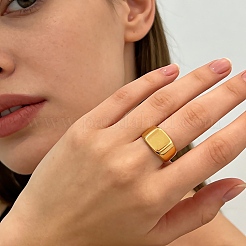 女性用304ステンレススチール指輪  長方形  18KGP本金メッキ  9.5mm  内径：17mm&nbsp;RJEW-B164-03G