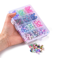 360個12スタイルレインボーABSプラスチックイミテーションパールビーズ  透明パチパチアクリルビーズ付き  ラウンド  ミックスカラー  7.5~8x7~7.5mm  穴：1.6~1.8mm  約30PCS /カラー&nbsp;OACR-YW0001-02