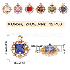 12Pcs 6 Color Rack Plating Brass Micro Pave Clear Cubic Zirconia Pendants&nbsp;KK-GA0001-08-RS