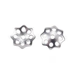 変色しにくい201ステンレススチールビーズキャップ  花  マルチ花弁  ステンレス鋼色  8x2mm  穴：1mm&nbsp;STAS-F040-21D-P