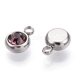 ステンレススチールラインストーンチャーム201個  フラットラウンド  アメジスト  8.5x6x3mm  穴：1.5mm&nbsp;X-STAS-S068-06