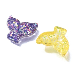 透明な海洋生物樹脂カボション  スパンコール入り  魚  18.5x21x7mm&nbsp;RESI-H035-05A