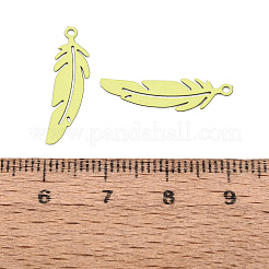 スプレー塗装された430ステンレススチールペンダント  羽根の形をしたチャーム  緑黄  22x6x0.3mm  穴：1.1mm&nbsp;STAS-N121-06B