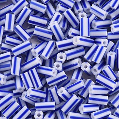 ガラス竹ビーズ  不透明な色が染み込む  丸い穴  ブルー  8~10x4mm  穴：1.8mm  約200個/50g&nbsp;X-SEED-S055-A-003