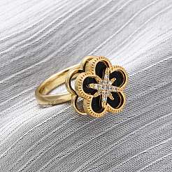 Brass Micro Pave Cubic Zirconia Rotating Finger Rings&nbsp;RJEW-S636-03G
