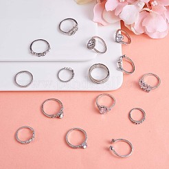 15Pcs 15 Style Crystal Rhinestone Teardrop & Horse Eye & Leaf Finger Rings&nbsp;JR938A