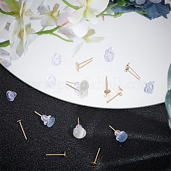 304ステンレススチールスタッドピアス金具200個  フラットラウンドイヤリングのセッティング  200個のプラスチック製イヤーナット付き  18KGP本金メッキ  12x4mm  ピン：0.8mm&nbsp;STAS-BBC0003-26
