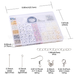Diyイミテーションパールイヤリングブレスレットネックレスメイキングキット  ラウンド & キューブ & 花 & シェル形プラスチック & アクリル ビーズを含む  葉と星と蝶の合金ペンダント  アイアン製ピアスフック  ミックスカラー&nbsp;DIY-FS0003-15