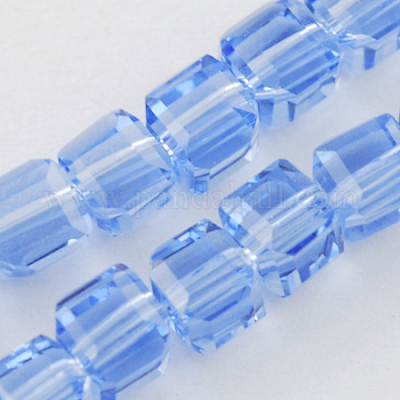 ガラスビーズ連売り  多面カット  キューブ  コーンフラワーブルー  5~6x5~6x5~6mm  穴：1mm  95~100個/連  54~57cm&nbsp;GLAA-R041-6x6mm-30-1