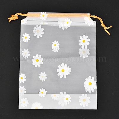 プラスチック製のつや消し巾着袋  長方形  花柄  20x16x0.02~0.2cm&nbsp;ABAG-M003-01A-05-1