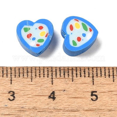 ポリマークレイビーズ  ハート  ブルー  8.5x9x4mm  穴：2mm&nbsp;CLAY-Z003-03B-1