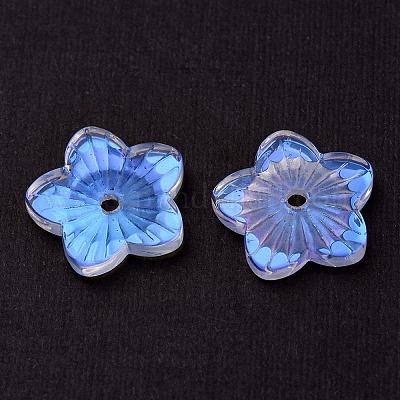 透明ガラスビーズ  花  クリアAB  12x13x3mm  穴：1.2mm&nbsp;GLAA-YW0003-12-1