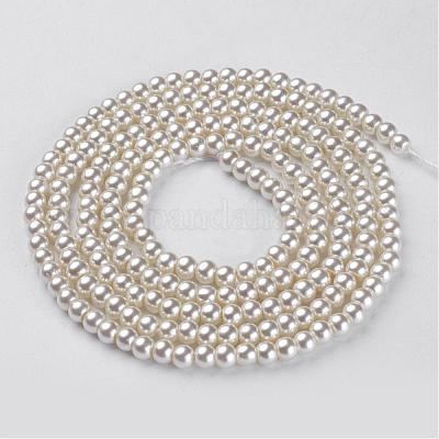 ガラスパールビーズ連売り  パールカラーの  ラウンド  乳白色  4~5mm  穴：1mm  約200個/連  30.71インチ（78cm）&nbsp;HY-4D-B02-1