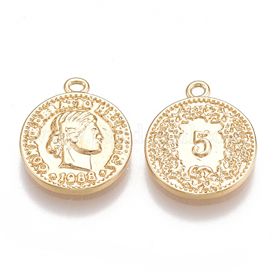 Brass Coin Charms&nbsp;KK-T038-76G-1