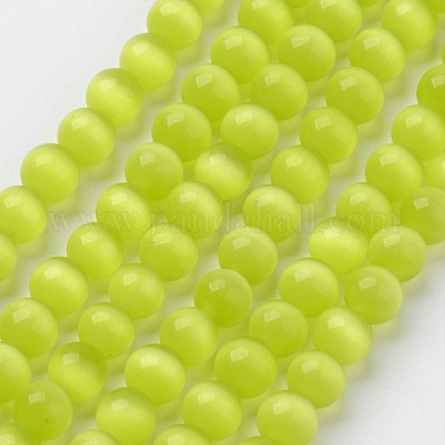 キャッツアイビーズ  ラウンド  黄緑  8mm  穴：1mm  約14~14.5インチ/連  約48~50個/連&nbsp;CER8mm06-1