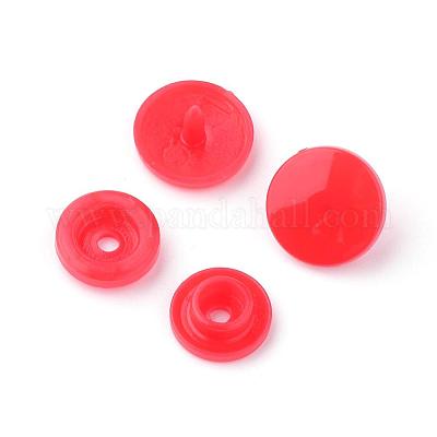 プラスチックスナップファスナー  レインコートのスナップボタン  フラットラウンド  レッド  12x6.5mm&nbsp;BUTT-S020-58E-1