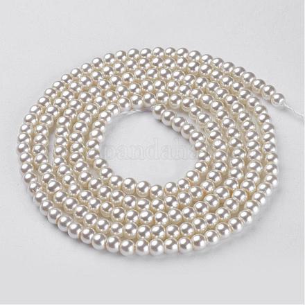 ガラスパールビーズ連売り パールカラーの ラウンド 乳白色 4~5mm 穴:1mm 約200個/連 30.71インチ(78cm) HY-4D-B02-1