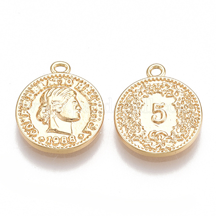Brass Coin Charms KK-T038-76G-1